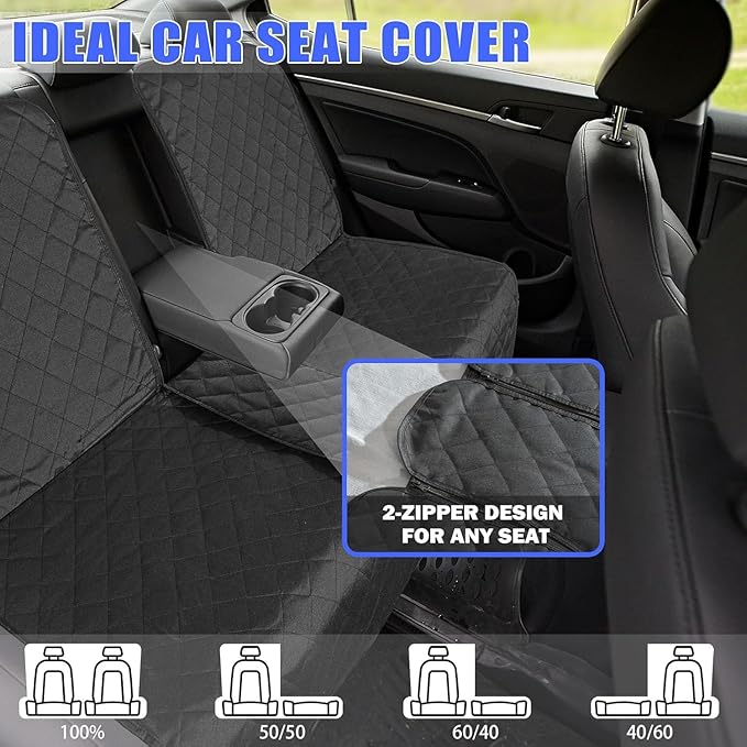 Dog Car Seat Cover for Back Seat, Car Seat Cover 60/40 Split Bench for Full-Size SUV, Pickup Truck, Big Truck - X-Large - 61" W