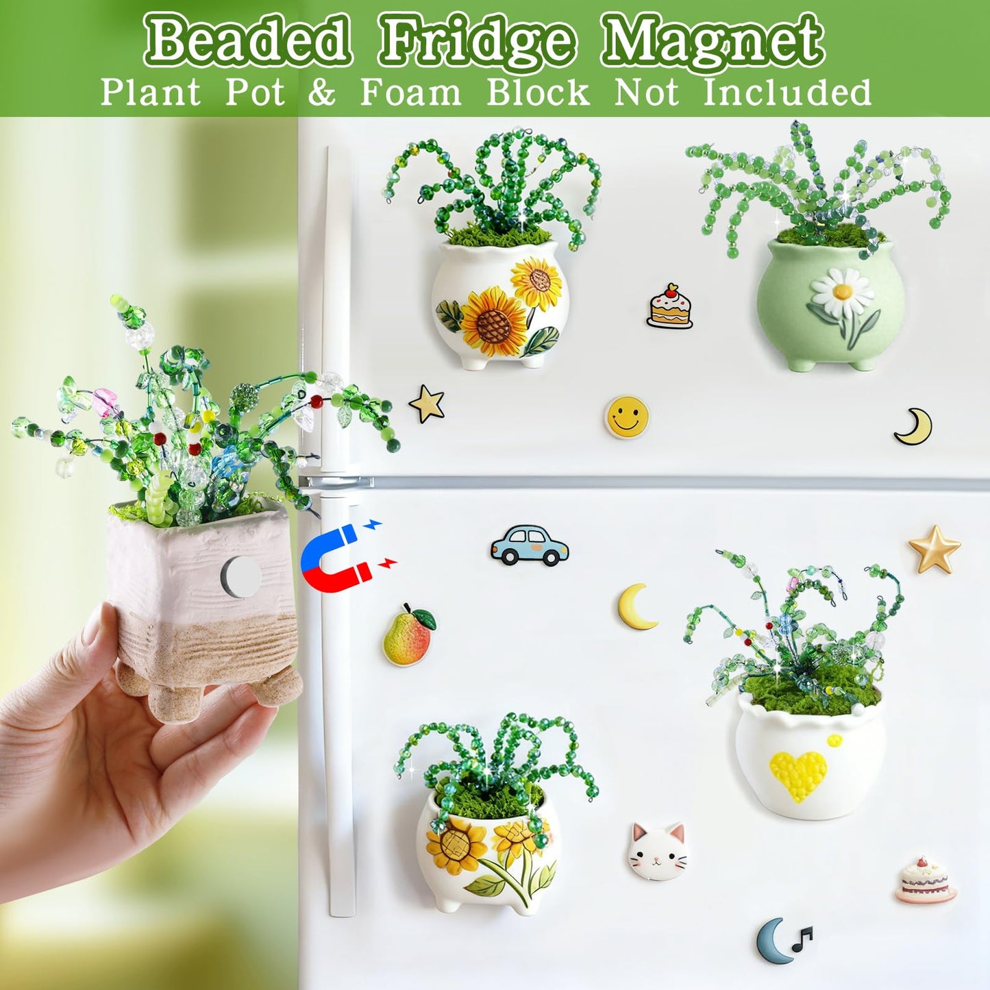 FOGWOWO 5422 Pcs Beaded Plant Kit Forever Plant Kit Green Glass Beads for Plant Making,Green Beads for Beaded Plants with Video Tutorials,Forever Plant Beads Leaf Bead for Jewelry Making DIY Craft