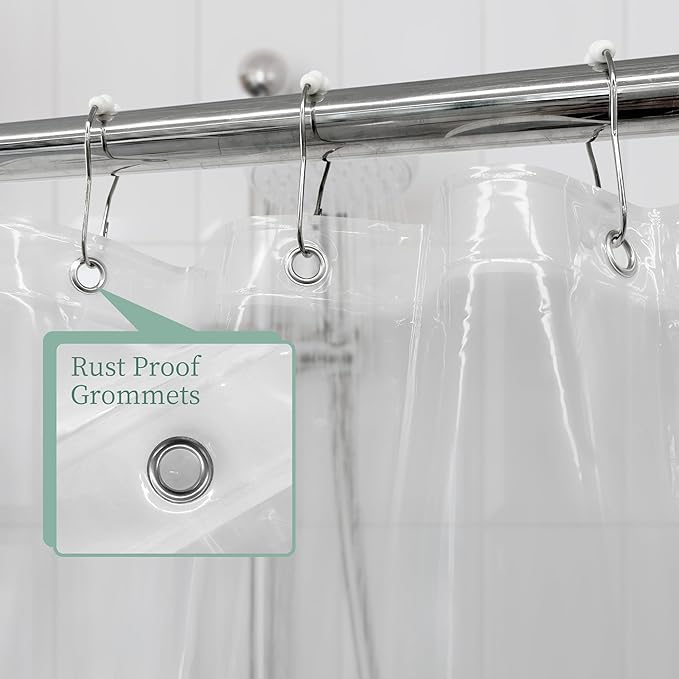 Mrs Awesome Clear Shower Curtain Liner with 3 Magnets, 72x72 Premium Flexible Sturdy Plastic Shower Curtain for Bathroom Lightweight, Waterproof, Clear