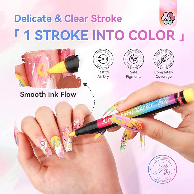 SAVILAND Nail Art Pens Set: 12 Colors Quick Drying Acrylic Paint Markers 3D Nail Polish Pens for Nail Art Color-fast Nail Point Dotting Drawing Painting Liner Pens Nail Art Design Tools Kit Home DIY