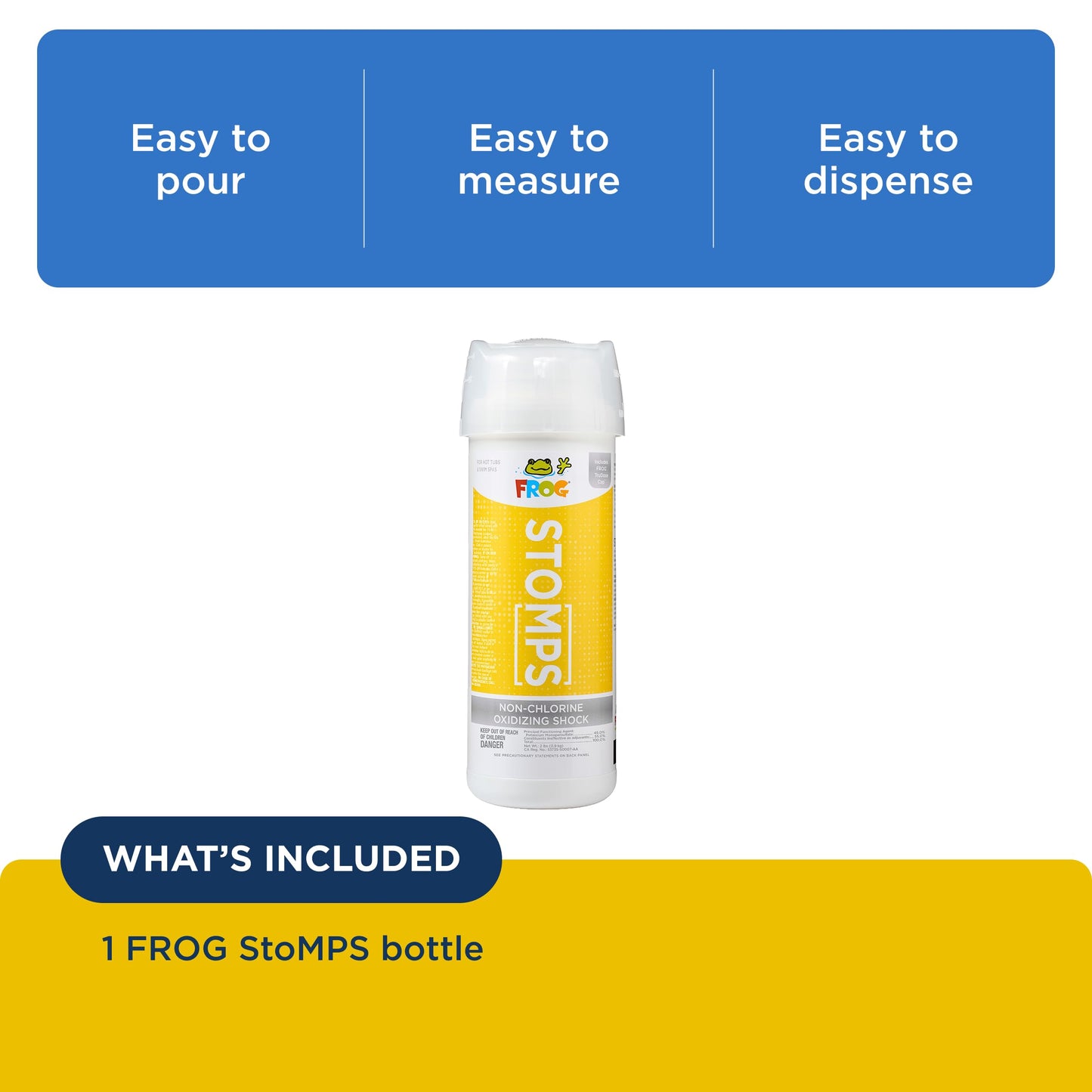 FROG StoMPS Non-Chlorine Shock Oxidizer for Hot Tubs and Swim Spas - 2 lb Bottle with TruDose Measuring Cap for Easy Maintenance & Treatment - 1 Pack