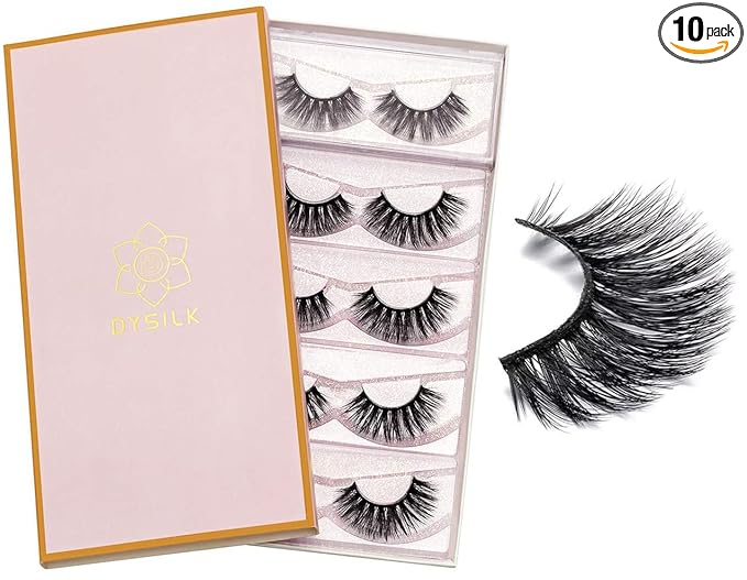 DYSILK Lashes False Eyelashes - Mink Lashes 5 Pairs 6D Faux Eyelash - Wispy Eyelashes Fluffy Strip Lashes Fake Eyelashes Reusable Lash Extension Kit | 15.5mm