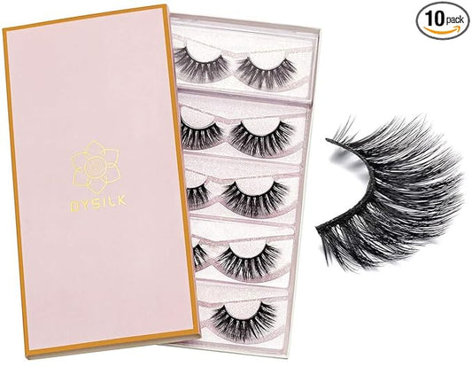 DYSILK Lashes False Eyelashes - Mink Lashes 5 Pairs 6D Faux Eyelash - Wispy Eyelashes Fluffy Strip Lashes Fake Eyelashes Reusable Lash Extension Kit | 15.5mm
