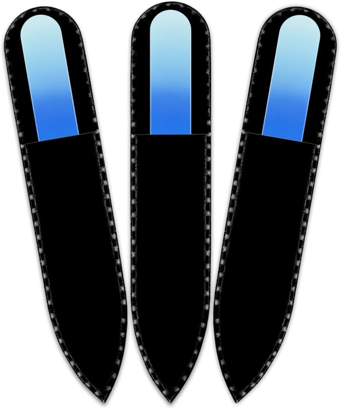 Mont Bleu Rainbow Crystal Nail File in Black Pouch - Small - Purse Size - Czech Tempered Glass - Handmade in Czech Republic - Glass Nail Files for Natural Nails
