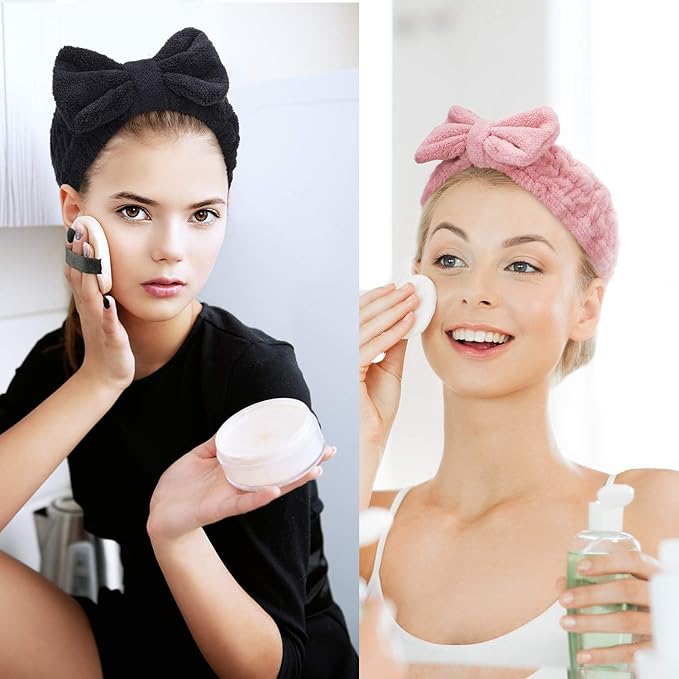 3 Pieces Wash Face Headband Makeup Spa Headband Towel Terry Hair Bands Microfiber Bowtie Shower Facial Adjustable HairBand for Women (Pink, Blue, White)