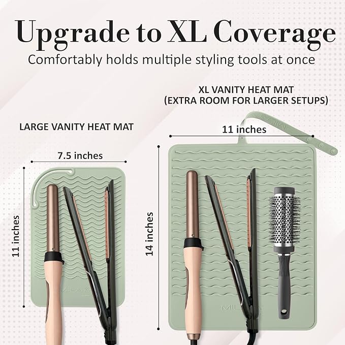 Milaya Beauty Extra Large Heat Resistant Mat for Hair Tools – Silicone Curling Iron Holder & Flat Iron Holder – Non-Slip Hot Tool Mat & Vanity Mat – Vanity Accessories for Women, Salon, Travel