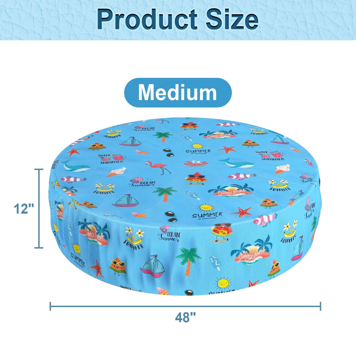 Docuwee Round Pool Cover 48", Foldable Kiddie Solar Cover Fit Dog Swimming Pool, Pets Kids Bath Tub, Anti-UV Dustproof Safety Pool Covers with Summer Beach Patterns
