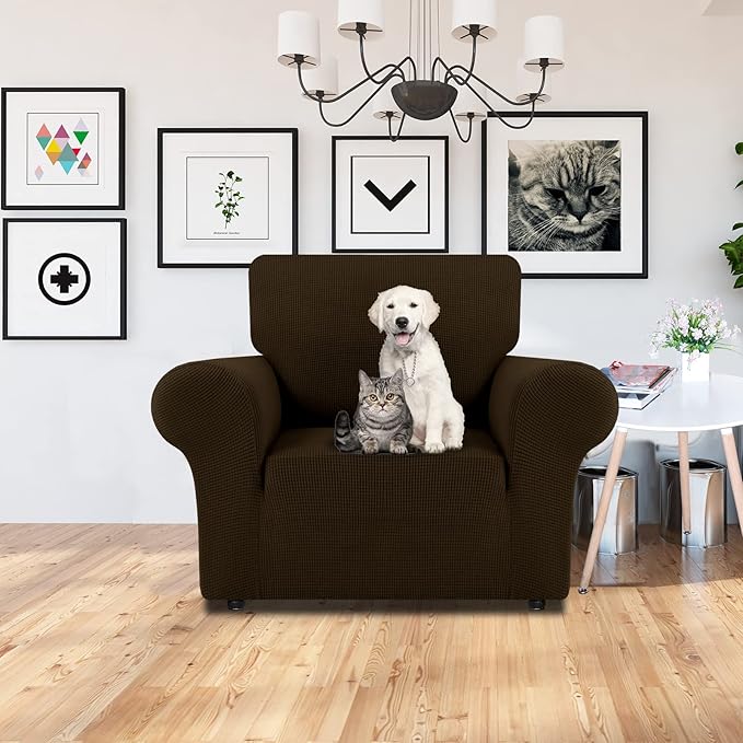 LURKA Stretch Chair Sofa Slipcovers 1 Piece Couch Covers for Sofa Furniture Protector Full Sofa Covers with Elastic Bottom for Kids and Dog (Brown, Small)