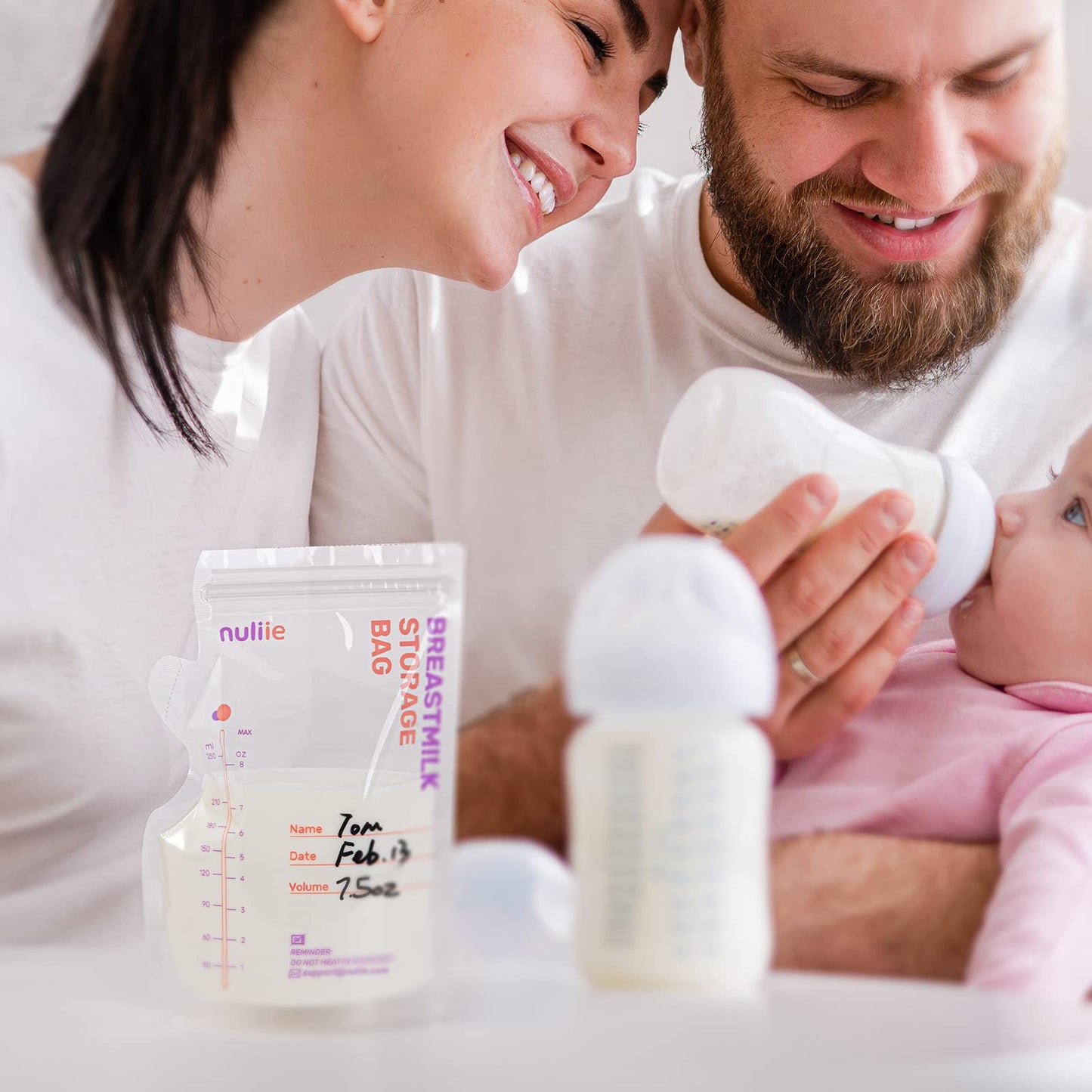 Nuliie 300 Pcs Breastmilk Storage Bags Freezer, 8 OZ Breast Milk Storing Bags, BPA-Free, Milk Storage Bags with Pour Spout for Breastfeeding, Self-Standing Bag, Space Saving Flat Profile