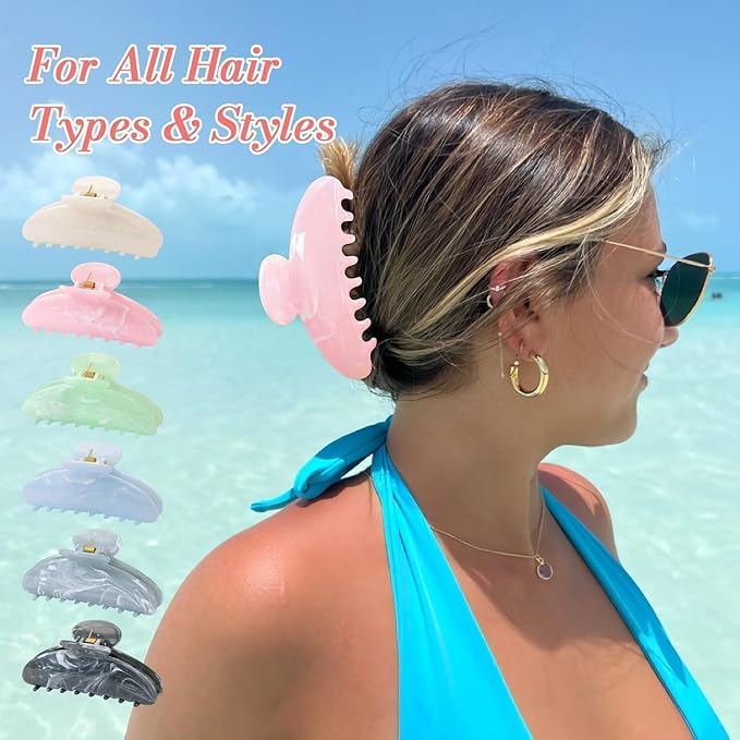 6 Pack Hair Claw Clips for Women - Large Non-Slip Claws for Thick Thin Hair, Cute Hair Barrettes Elegant & Durable, Fashion Hair Accessories Stylish Jaw Clips for Girls Gift(Assorted Colors)