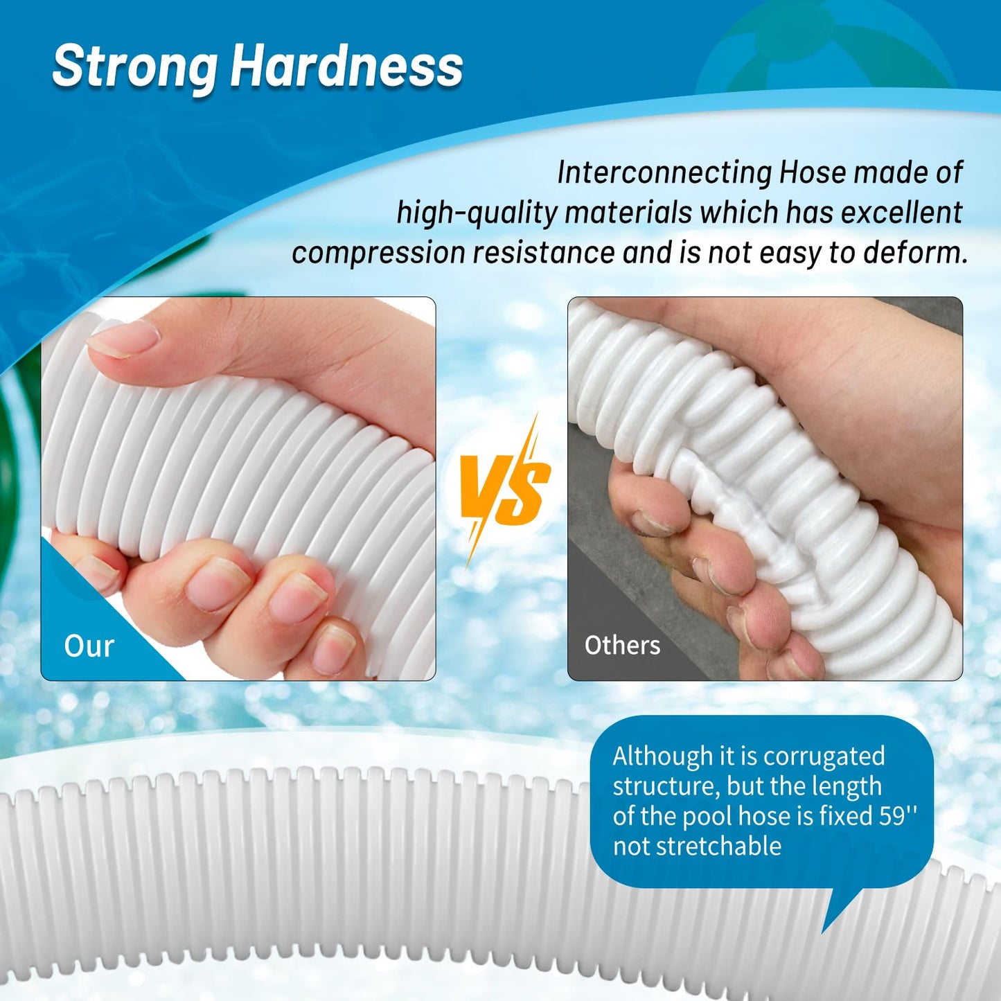 IDEASURE 1.5" Diameter 29060E Pool Pump Hoses for Above Ground Pools - 59" Long Pool Hoses for Intexx Cole man Filter Pumps, Sand Filters & Saltwater Systems with 1,500 to 2,500 GPH Capacity, 2 Pack