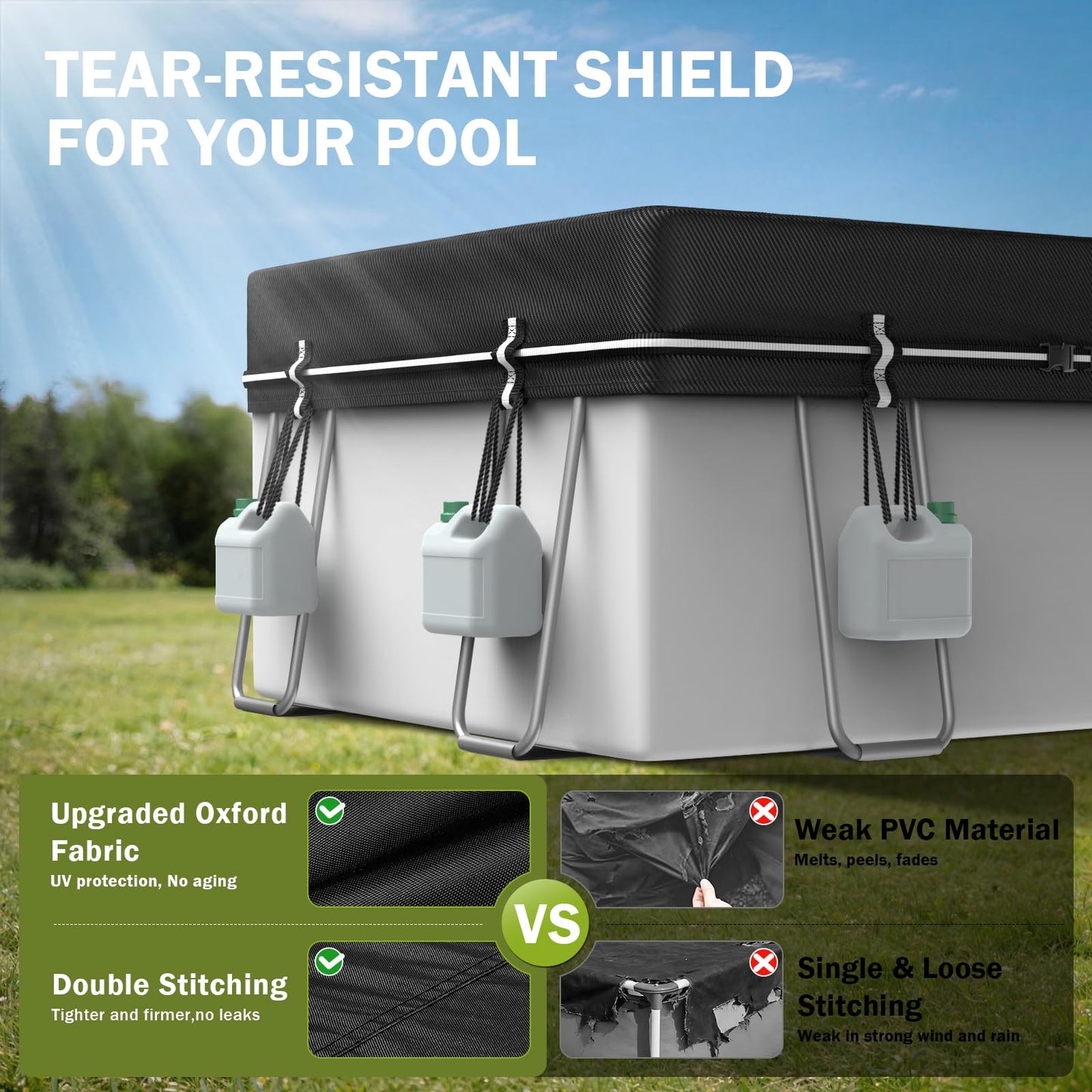 7x10Ft Rectangular Pool Cover, Swimming Pool Cover for Above Ground Pool, Solar Cover Including Full-Circle Windproof Buckle, Winter Cover Ideal for Waterproof and Dustproof