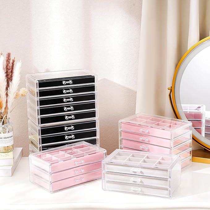 ProCase Earring Holder Organizer Jewelry Box with 10 Drawers, Acrylic Clear Earring Case with Adjustable Velvet Trays for Women - Black,10 Layers