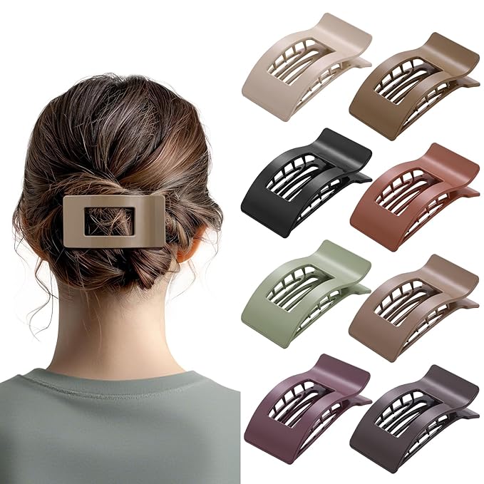 8 Pack French Flat Hair Clips for Women – Large Matte No-Slip Claw Barrettes for Thick & Thin Hair, Strong Hold Styling Accessories (Glossy Neutral)