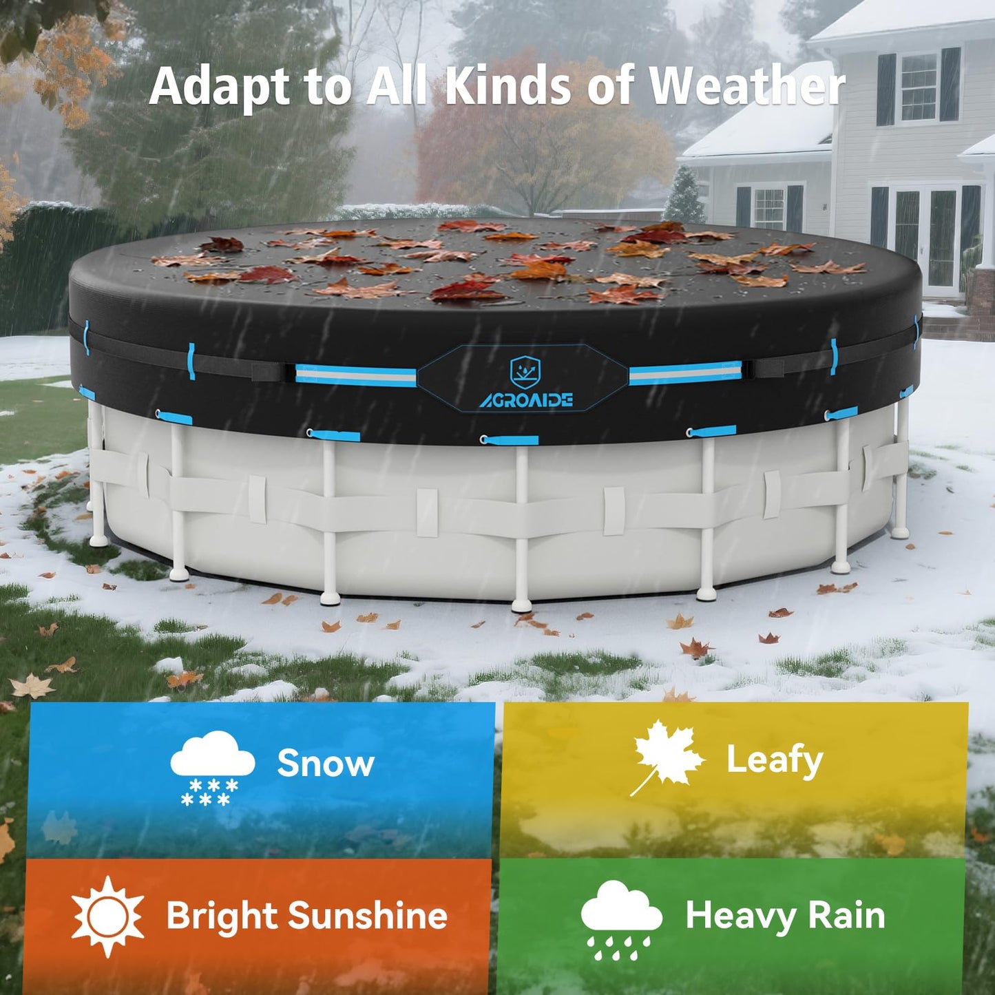 AGROAIDE 8ft Round Pool Cover, Stock Tank Pool Cover with Metal Buckle Straps, 420D Oxford Fabric for All Season Use - Tear Resistant, UV & Dust Proof