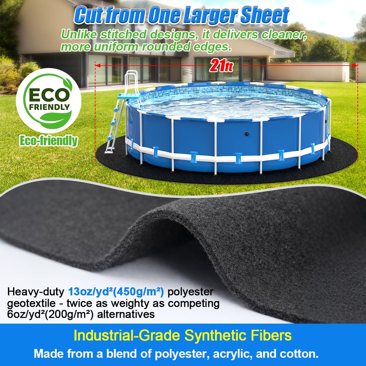 Abimars Pool Liner Pad for Above Ground Pools, 21 FT Round Extra-Thick Pool Mat, Seamless Comfort Underfoot, Puncture-Resistant Industrial-Grade Black Synthetic Fiber Pad
