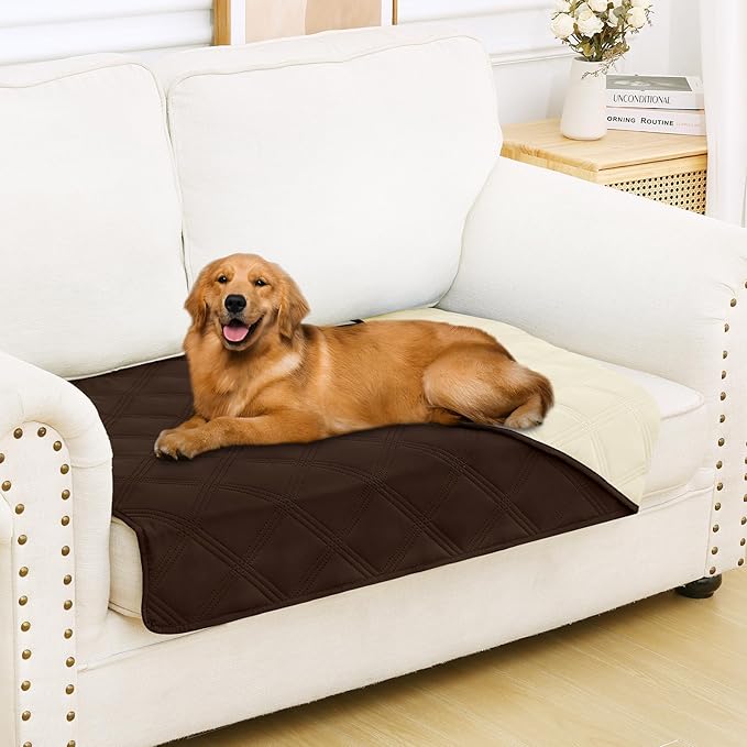 Smiry Waterproof Dog Bed Cover Blanket 30x53, Soft Reversible Pet Blanket, Washable Leakproof Cats Dogs Couch Cover for Sofa, Couch, Furniture, Chocolate/Beige