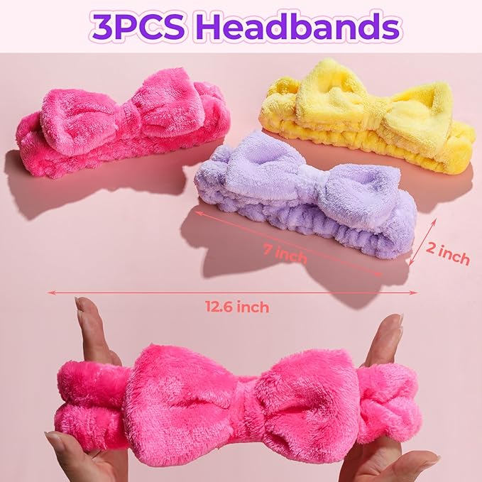 LEOBRO Spa Headbands, 6pcs Makeup Headbands and Hair Scrunchies for Washing Face for Teen Girls Women, Skincare, Easter Basket Valentines Gifts for Girls (Rose Red & Yellow & Purple)