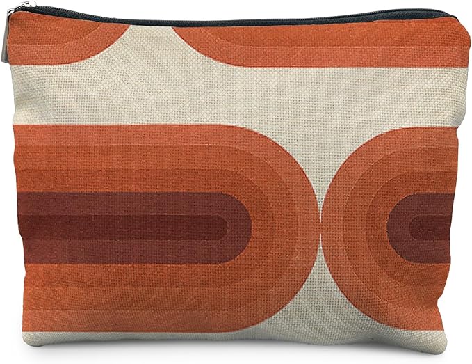 Vintage Boho Terracota Rainbow Makeup Bag, Mid Century Modern Rainbow Cosmetic Bags for Women, Boho Gifts for Women, Retro Arch Art Zipper Makeup Pouch