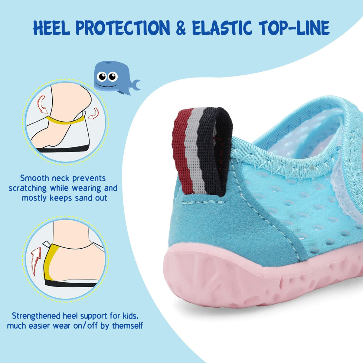 LeIsfIt Kids Water Shoes Toddler Girls Boys Swim Shoes Outdoor Quick-Dry Breathable Aqua Socks for Beach Pool Surf, Blue Pink, 1 Big Kid