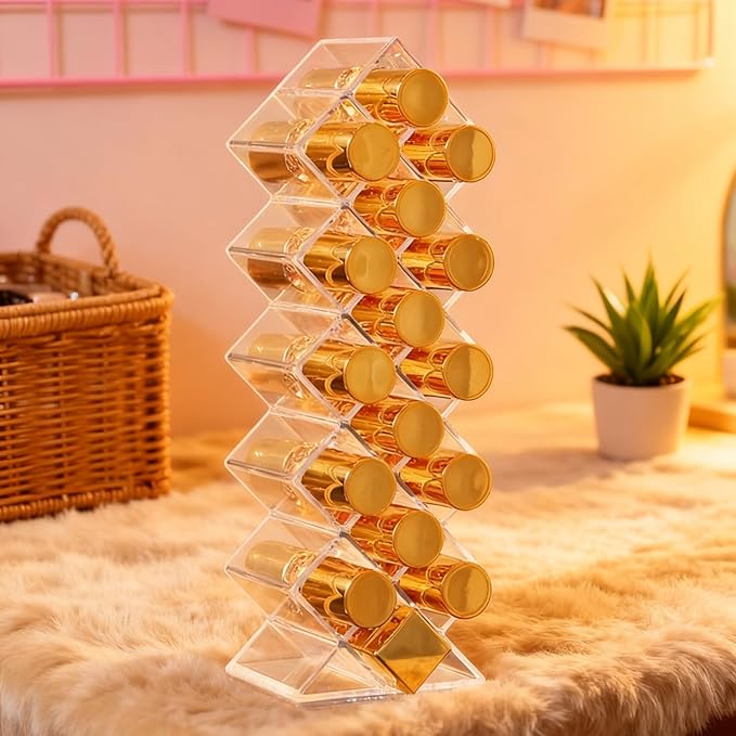 Lipstick Organizer Holder 16 Spaces Fish Shape Cosmetic Lip Gloss Organizers for Countertop Clear Acrylic Makeup Perfume Storage Drawer Bathroom Novelty Desk Decor Vanity Display for Girls Women(2PCS)