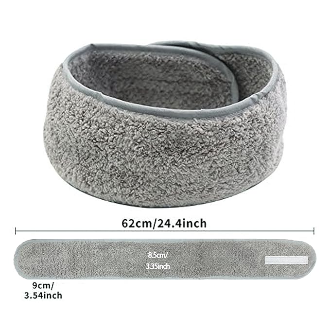 Simnice Spa Facial Headband for Washing Face,Adjustable Facial Headbands Esthetician, Terry Cloth Headband Stretch Towel with Magic Tape,Grey