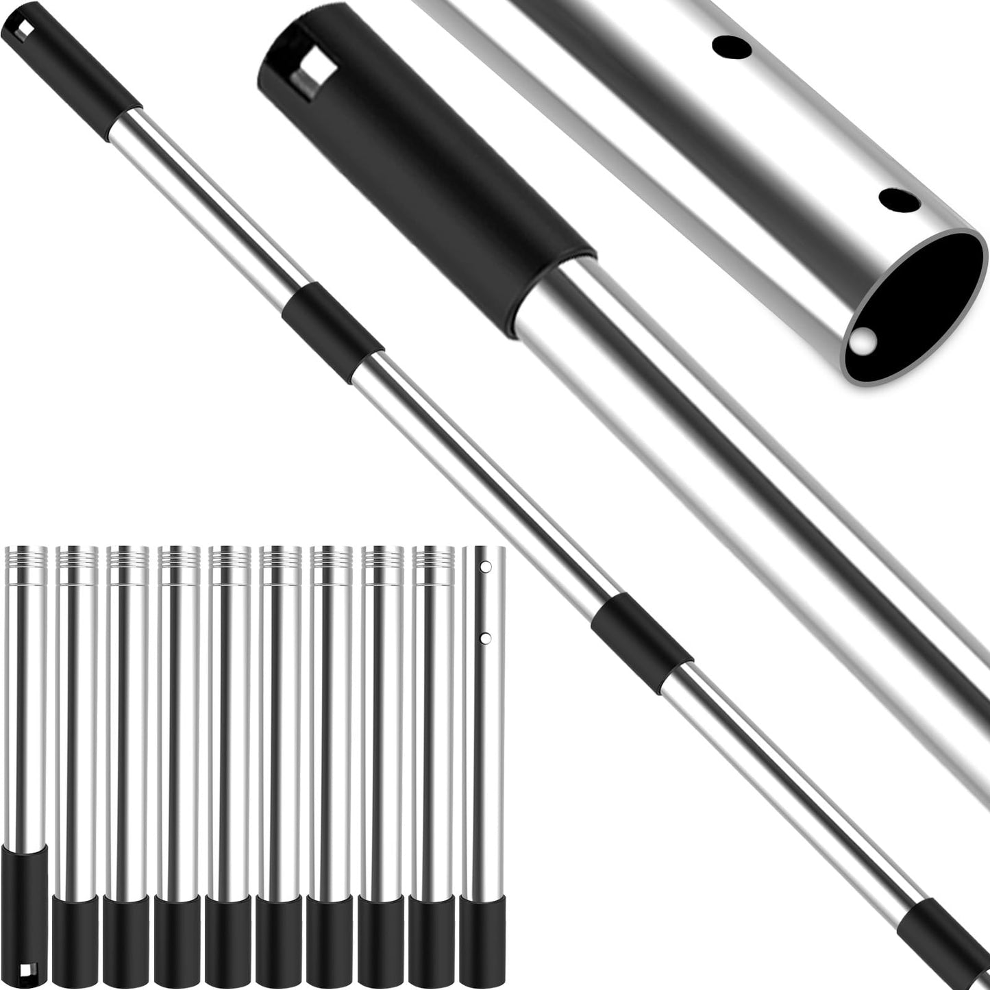 QNFANN Pool Pole Telescopic 12 Ft Heavy Duty, Professional Adjustable Stainless Steel Swimming Pool Pole for Skimmer Net, Brush, Vacuum Head, Strong Grip & Lock, Pool Cleaning Pole, Pool Brush Pole