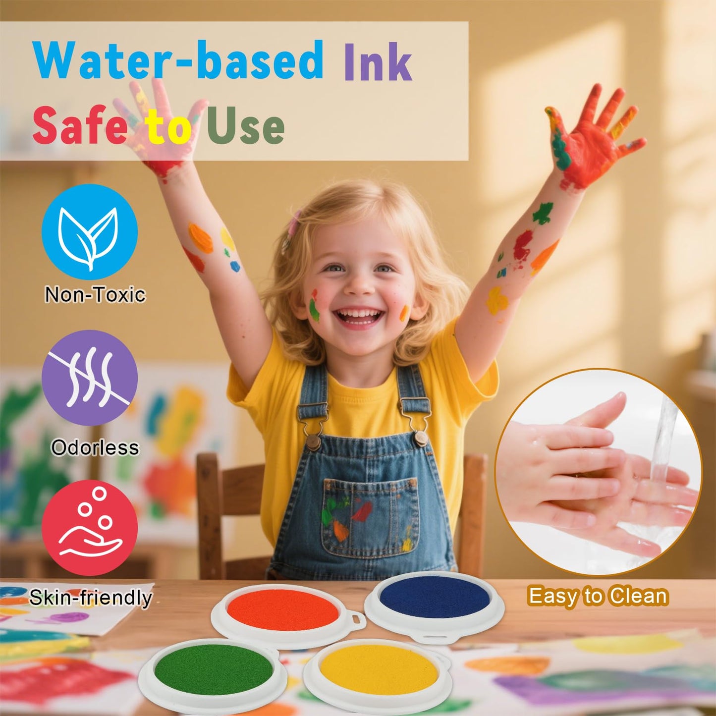 8 Colors 7" Large Ink Pads, Safe & Washable Stamp Pads for Kids, Vibrant Craft Ink Pad for Handprint & Footprint Art, Finger Painting, Card Making DIY Crafting, Paper, Wood, Fabric