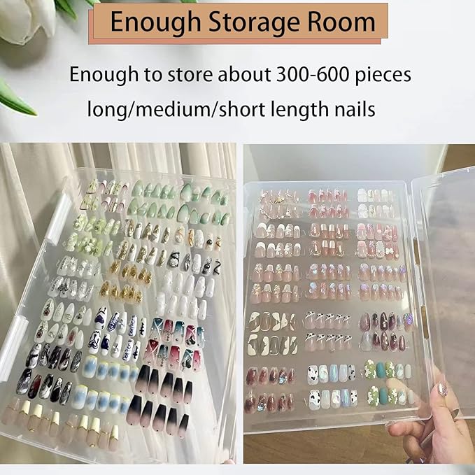 Large Compact Transparent Press-On Nail Storage Box (12 * 9 * 0.8 inch) - 600 Pieces Capacity - Press-On Nail Organizer & Display Storage Box