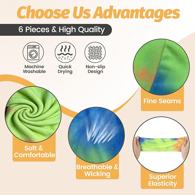 Headbands for Women - 6 Pack Wide Elastic Hair Bands | Stretchy Sweatbands Hair Bands | Soft Sports Thin Head Bands | Non-Slip Accessories Bands for Fashion, Washing Face, Workouts, Yoga, Daily Use
