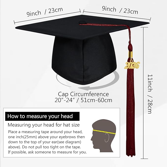 GraduationMall Matte Graduation Cap with 2026 Tassel for High School & Bachelor