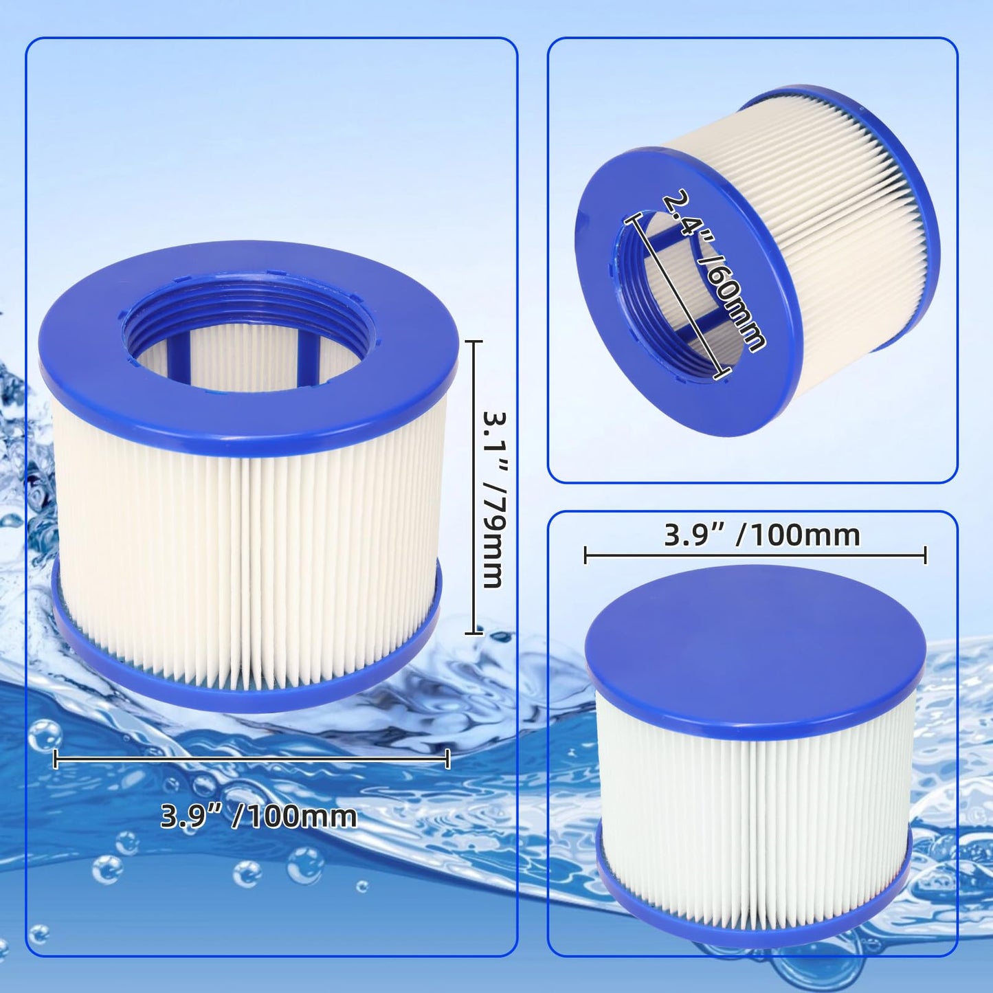 Lucasou 60% Denser Filter, High-Efficiency Screw-in Hot Tub spa Filters Replacement Compatible with All Relxtime, Aleko, Wejoy, Aquaspa Hot Tubs & Other Spas (4 Filters + 2 Filter Bags)