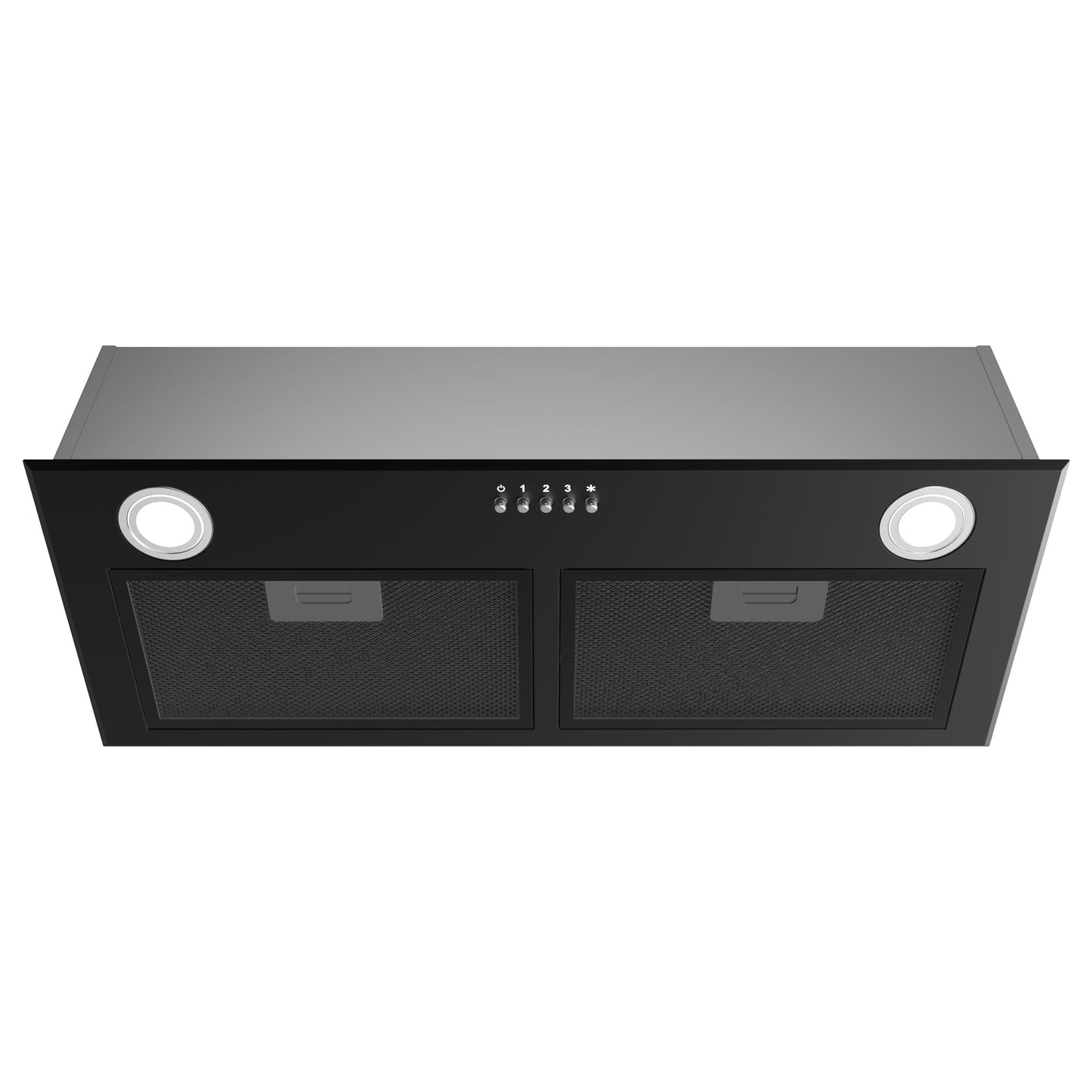 FIREGAS Black Range Hood 28 Inch, Built-in Kitchen Vent Hood with 450 CFM, 3 Speed Exhaust Fan, 2 LED Lights & Button Control, Ducted/Ductless Convertible