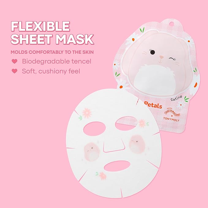 TONYMOLY x Squishmallows Satine Hoppy Petals Sheet Mask, Calming Rose & Chamomile, Hydrating K-Beauty Skincare, Easter Basket Stuffer for Teens, Girls & Spring Self-Care