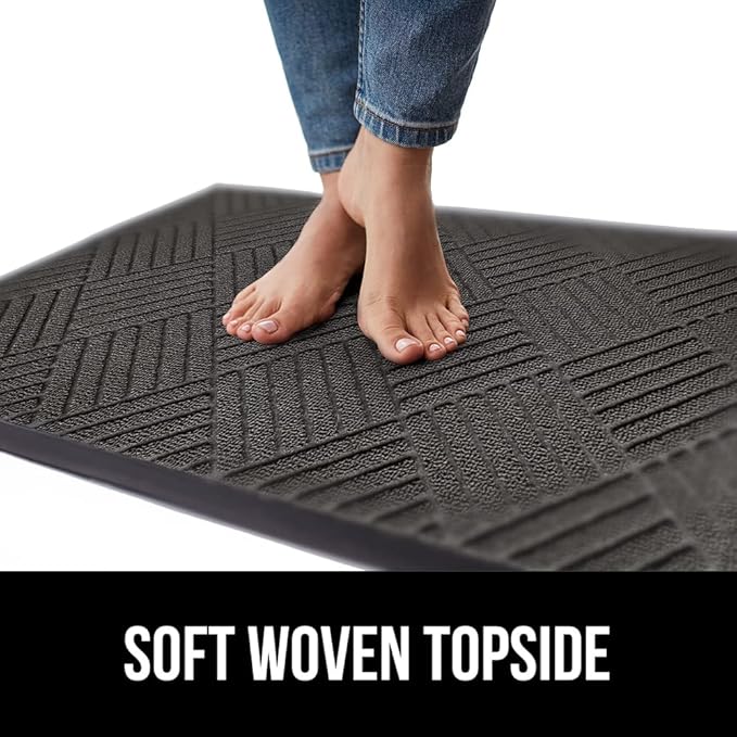 GORILLA GRIP 100% Waterproof All-Season WeatherMax Doormat, 60x24, US Designed Natural Rubber, Stain and Fade Resistant, Low Profile Indoor Outdoor Door Mats, Easy Clean Patio Mat, Gray Diamond