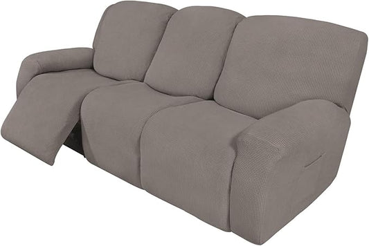 Easy-Going 8 Pieces Recliner Sofa Stretch Sofa Slipcover Sofa Cover Furniture Protector Couch Soft with Elastic Bottom Kids, Spandex Jacquard Fabric Small Checks Taupe