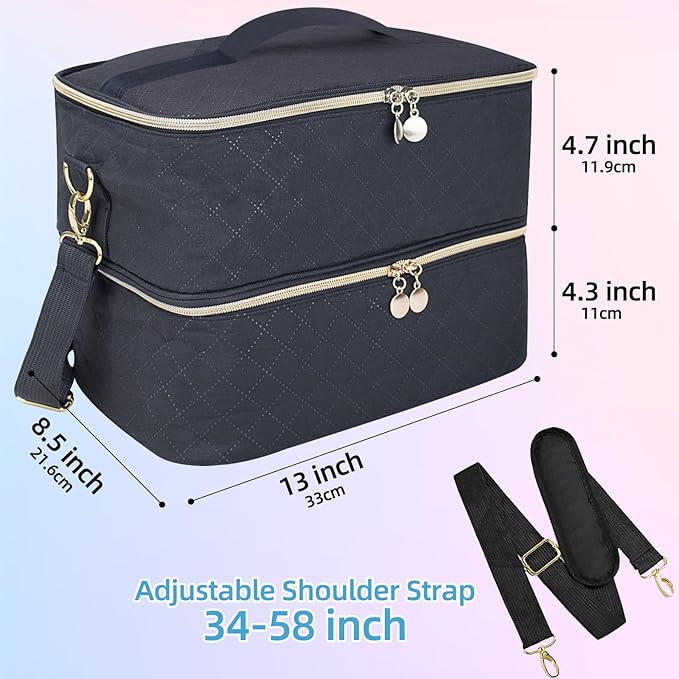 Nail Polish Organizer With Adjustable Shoulder Strap Gel Nail Polish Holder, Nail Organizers and Storage for UV Led Nail Lamp, Nail Supplies Bag, Holds 40 Bottles (15ml - 0.5 fl.oz) (Black)