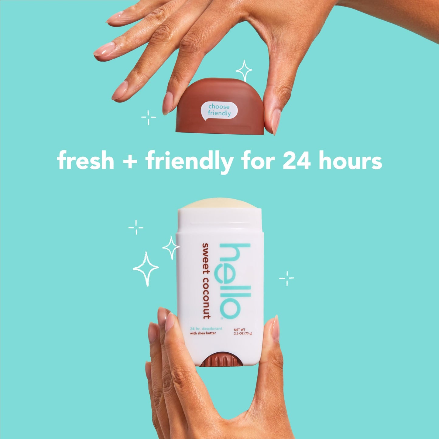 hello Sweet Coconut Aluminum Free Deodorant for Women and Men with Shea Butter, 24-Hour Freshness, Baking Soda Free Deodorant, Dermatologically Tested, 2.6 oz Stick (2 Pack)