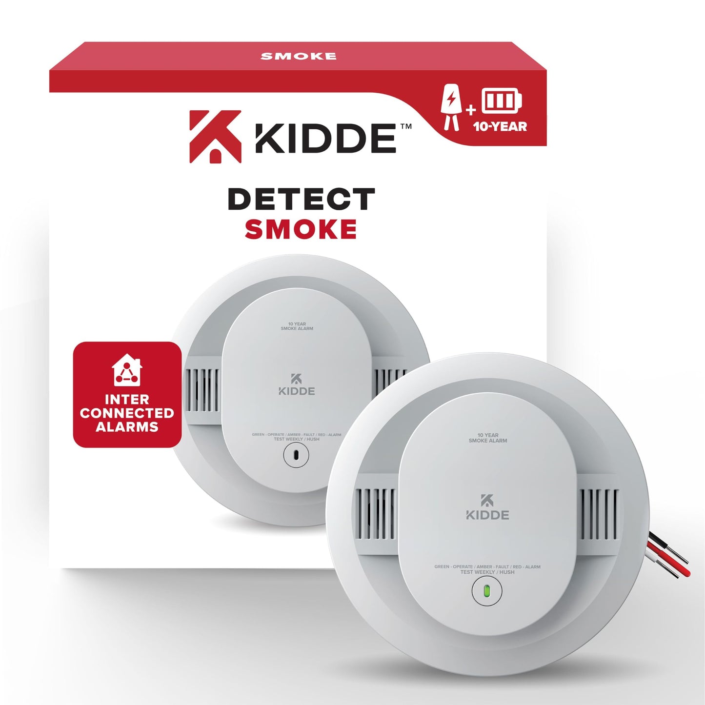Kidde Smoke Detector, Hardwired with 10-Year Battery Backup, Interconnectable, LED Status Lights, 85 dB Alarm, 5-inches, 20SA10, 1 Pack