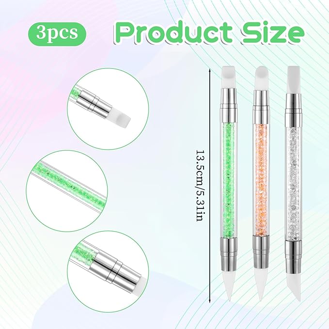 3 Pcs Nail Art Sculpture Pen, Dual Tipped Silicone Nail Tools, Acrylic Nail Art Brushes, Rhinestone Nail Polish Carving Pen, Nail Art Tools for Home Salon (White, Green, Orange)