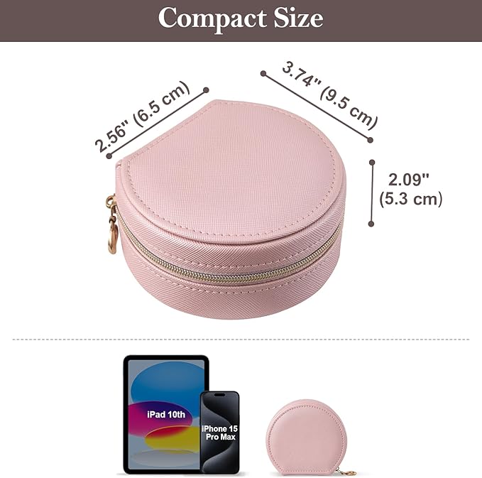 ProCase Travel Size Jewelry Box, Mini Portable Seashell-Shaped Jewelry Case, 2 Layer Organizer in PU Leather for Women -Rose
