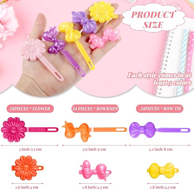 Janinka 72 Pieces Self-Hinge Plastic Hair Clips: 80s 90s Cartoon Colorful Cute Barrettes and Pins for Toddler Girls (Multicolor, Classic)