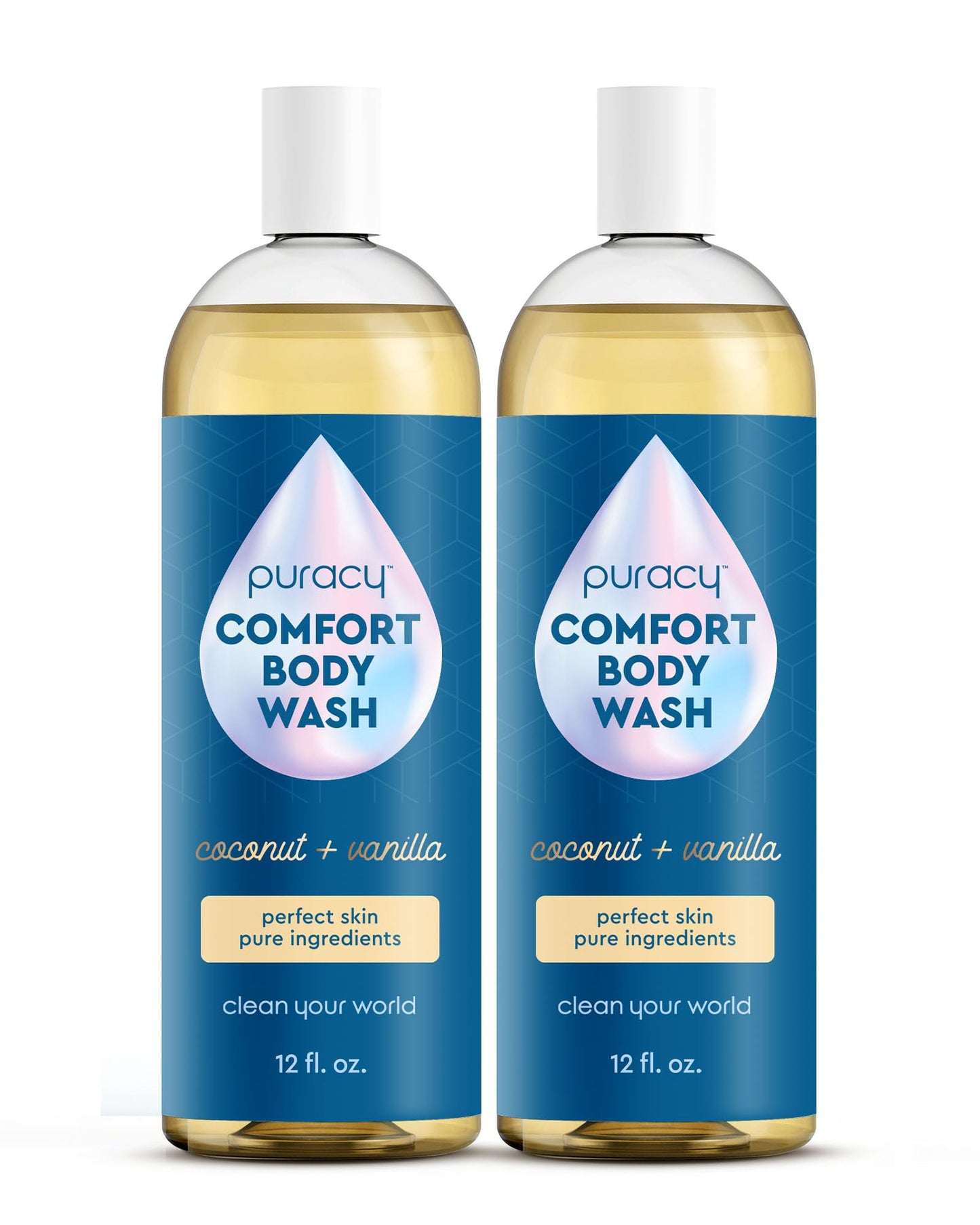 Puracy Natural Body Wash - 2pk 12 fl oz / 355 ml - Body Wash Sensitive Skin - 98.6% Pure Plant Ingredients - Body Wash Women, Men & Kids - Moisturizing Body Wash / Shower Gel - Coconut & Vanilla
