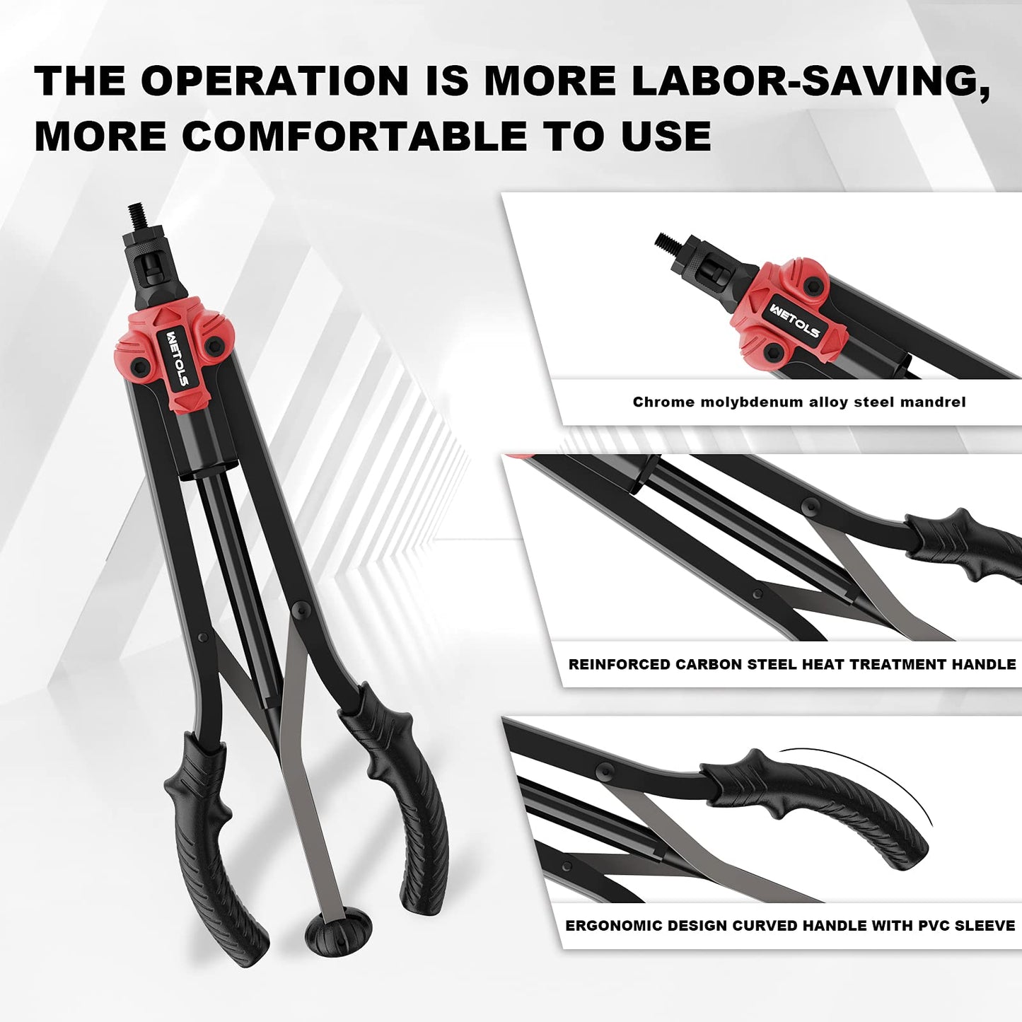 WETOLS 17" Rivet Nut Tool, Hand Rivet Tool Kit with 11 Metric & SAE Mandrels M3 M4 M5 M6 M8 M10 M12, 10-24, 1/4-20, 5/16-18, 3/8-16, 110pcs Rivnuts, Sturdy Case Packed, Auto Release Nut Design, WE-896
