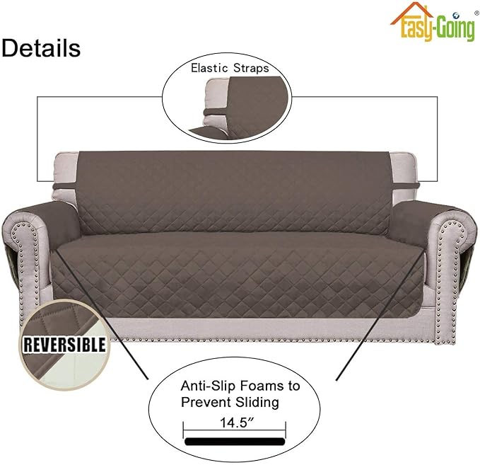 Easy-Going 4 Seater Sofa Slipcover Reversible Sofa Cover Water Resistant Couch Cover with Foam Sticks Elastic Straps Furniture Protector for Pets Children Dog Cat (XX-Large, Taupe/Ivory)