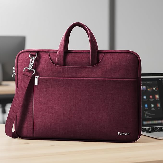 Ferkurn Laptop Case Bag Women Men Computer Sleeve with Shoulder Compatible with HP/Inspiron/Thinkpad/Vivobook/MSI/Surface, 15.6 inch, Red
