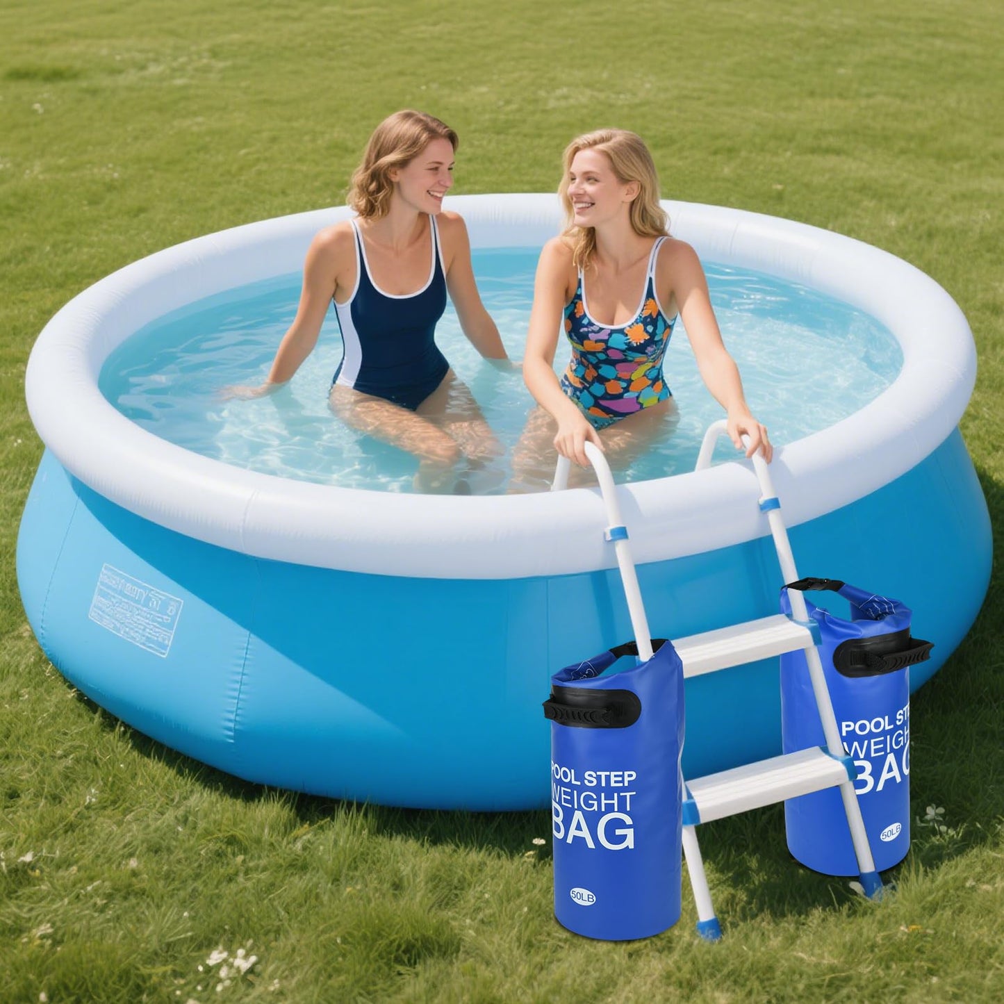 50LB 500D PVC Swimming Pool Ladder Weights- 2 Pack Sand Fillable Universal Sand Bags Step Anchors,Waterproof Sand Bags with Heavy-Duty Handle for Pool Ladder Steps
