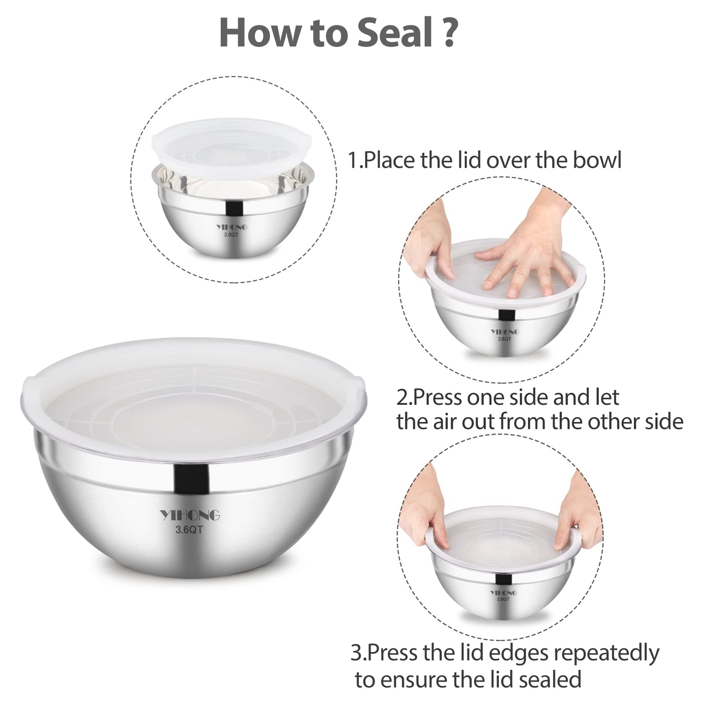 YIHONG Stainless Steel Mixing Bowls Set, 7 Piece Metal Mixing Bowls with Lids Set for Kitchen, Nesting Steel Mixing Bowls Ideal for Baking, Prepping, Cooking, and Serving Food(White)