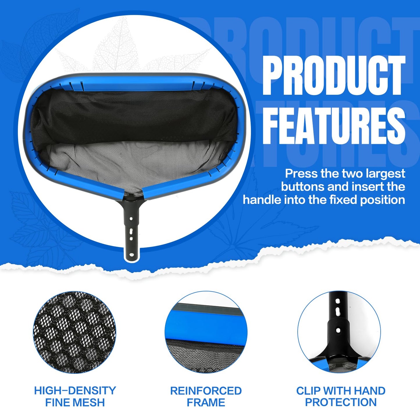 joyhalo Pool Skimmer Net with Pole,Upgraded Extra Wide Scoop Edge, Swimming Leaf Rake with 2.5FT-10FT Adjustable Aluminum Pole for Cleaning Leaves, Debris
