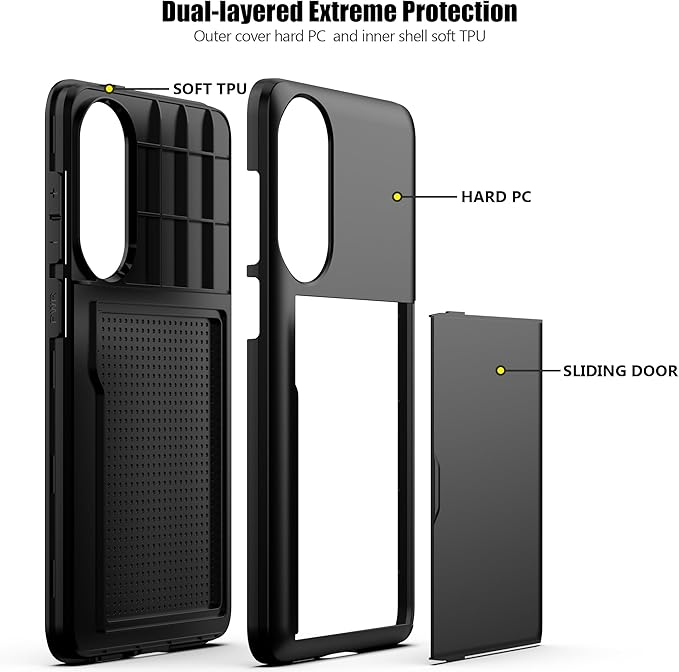 Nvollnoe for Samsung Galaxy S25 Edge Case with Card Holder Dual Layer Heavy Duty Protective Case Hidden Card Slot Slim Wallet Cover for Samsung S25 Edge 6.7''(Black)